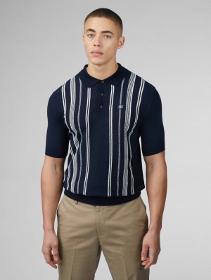 Ben Sherman B by Ben Sherman Crinkle Cotton Stripe Polo Kötöttáru Sötétkék | 378-QTULNO