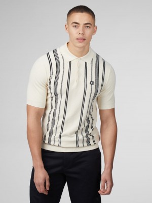 Ben Sherman B by Ben Sherman Crinkle Cotton Stripe Polo Kötöttáru Fehér | 081-IFTPMU