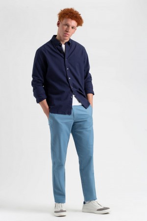 Ben Sherman Beatnik Oxford Slim Taper Garment Dye Chino Nadrág Kék | 956-HFPJQD