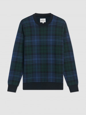 Ben Sherman Blackwatch Check Crewneck Kötöttáru Fekete | 632-SRLBAQ