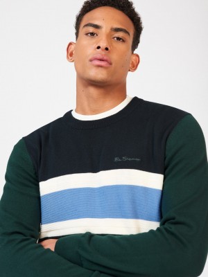 Ben Sherman Chest Stripe Crewneck Kötöttáru Sötétzöld | 285-IKSPMC