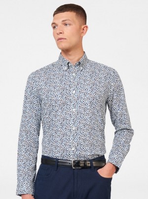 Ben Sherman Ditsy Floral Print Long Sleeve Ingek Fehér | 459-OSAHUQ