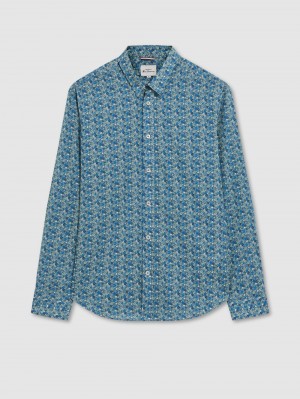 Ben Sherman Floral Print Long-Sleeve Ingek Kék Szürke | 695-WTJDPX