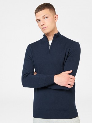 Ben Sherman Merino Half-Zip Kötöttáru Sötétkék | 907-VFSMJX