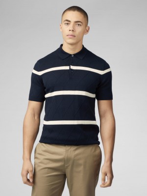 Ben Sherman Signature Argyle Stripe Polo Kötöttáru Sötétkék | 148-VMNRLO