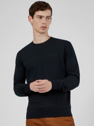 Ben Sherman Signature Crewneck Kötöttáru Fekete | 807-AUIXKW