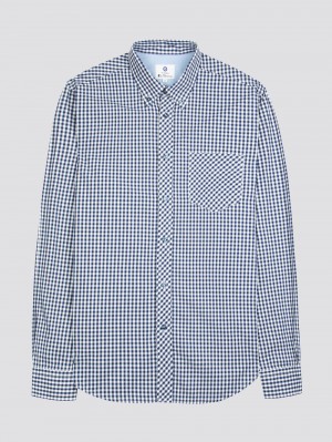 Ben Sherman Signature Long-Sleeve Gingham Ingek Sötétkék | 162-ISEHWT