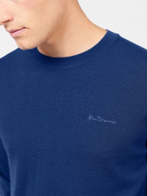 Ben Sherman Signature Merino Crewneck Kötöttáru Kék | 857-LBPSCU