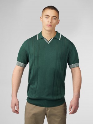 Ben Sherman Signature Open Neck Polo Kötöttáru Zöld | 351-NHWECV