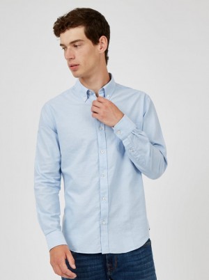 Ben Sherman Signature Organic Long-Sleeve Oxford Ingek Kék | 182-ASXVYE