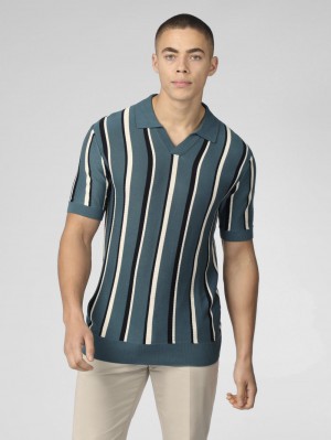 Ben Sherman Signature Vertical Stripe Open Neck Polo Kötöttáru Türkiz | 342-NHCJKS