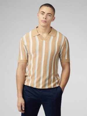 Ben Sherman Vertical Stripe Open Neck Polo Kötöttáru Szürke | 235-WSDGQK