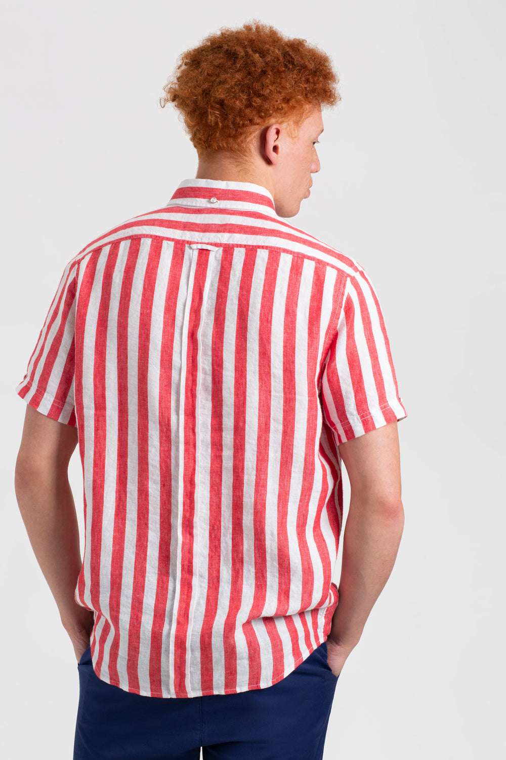 Ben Sherman B by Ben Sherman Candy Stripe Linen Short Sleeve Ingek Rózsaszín Piros | 742-GOVMRC