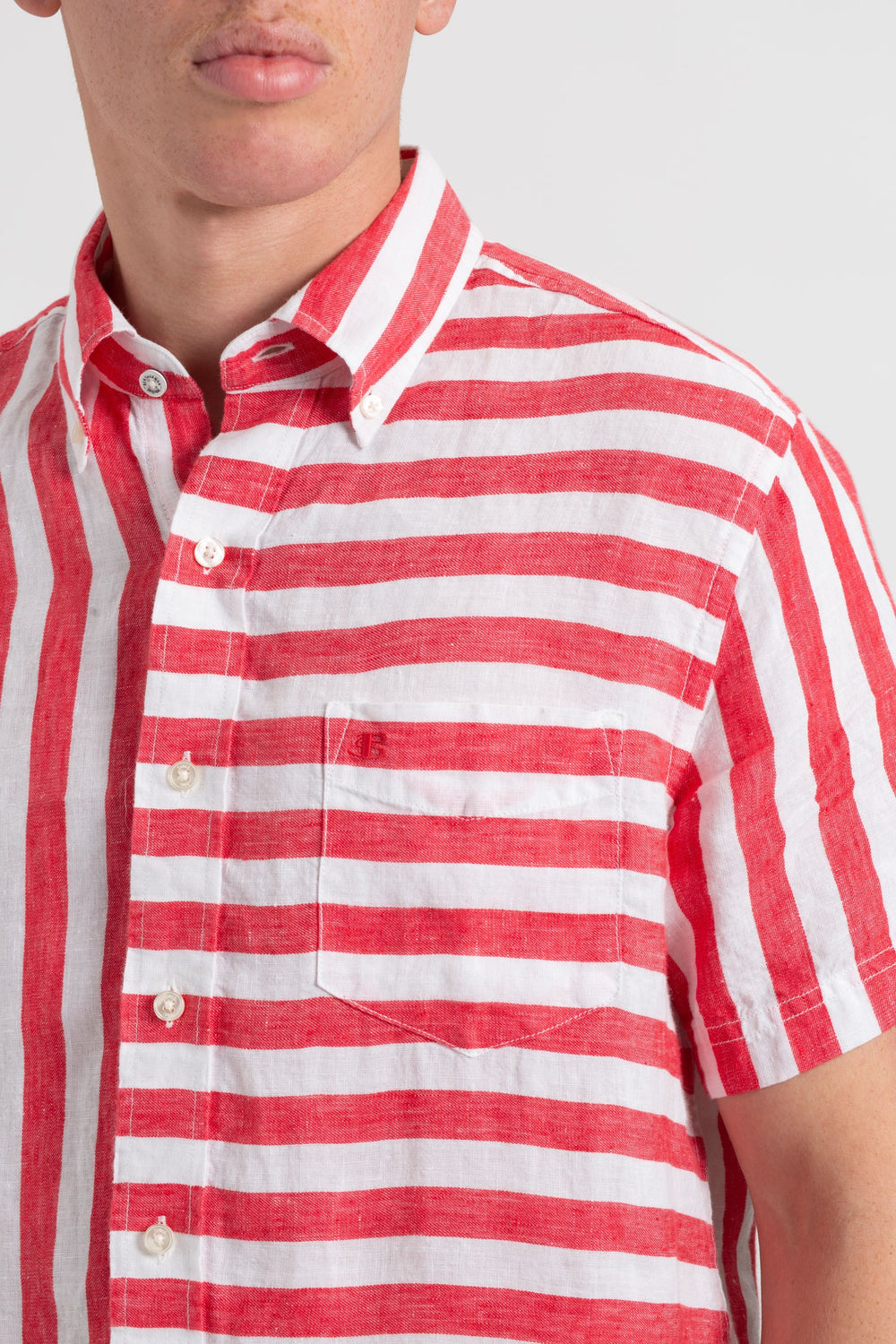 Ben Sherman B by Ben Sherman Candy Stripe Linen Short Sleeve Ingek Rózsaszín Piros | 742-GOVMRC