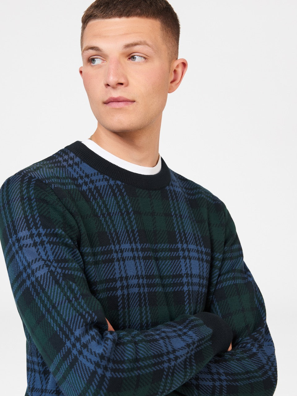 Ben Sherman Blackwatch Check Crewneck Kötöttáru Fekete | 632-SRLBAQ