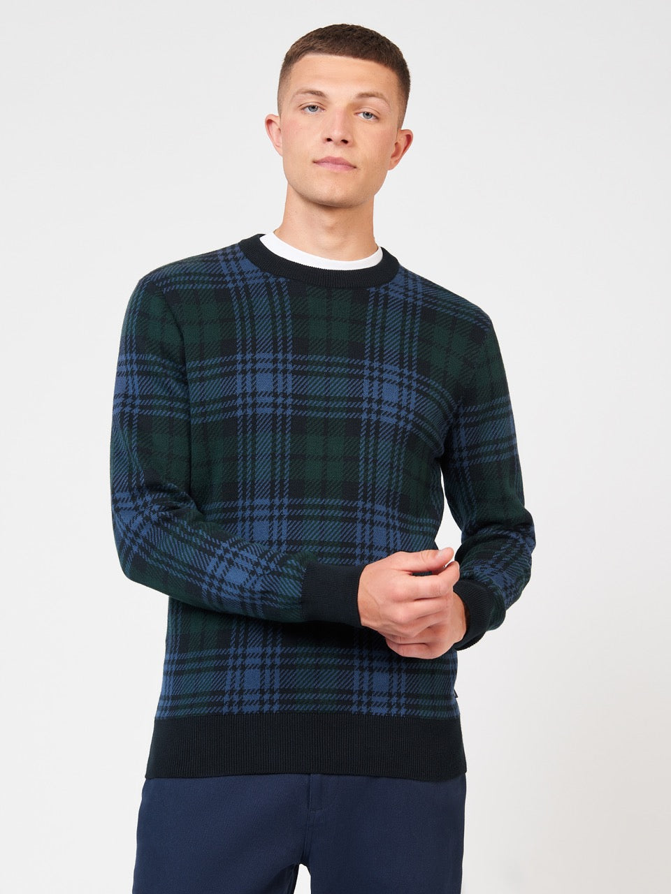 Ben Sherman Blackwatch Check Crewneck Kötöttáru Fekete | 632-SRLBAQ