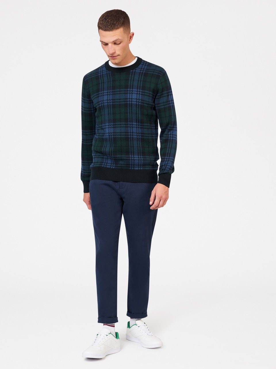 Ben Sherman Blackwatch Check Crewneck Kötöttáru Fekete | 632-SRLBAQ