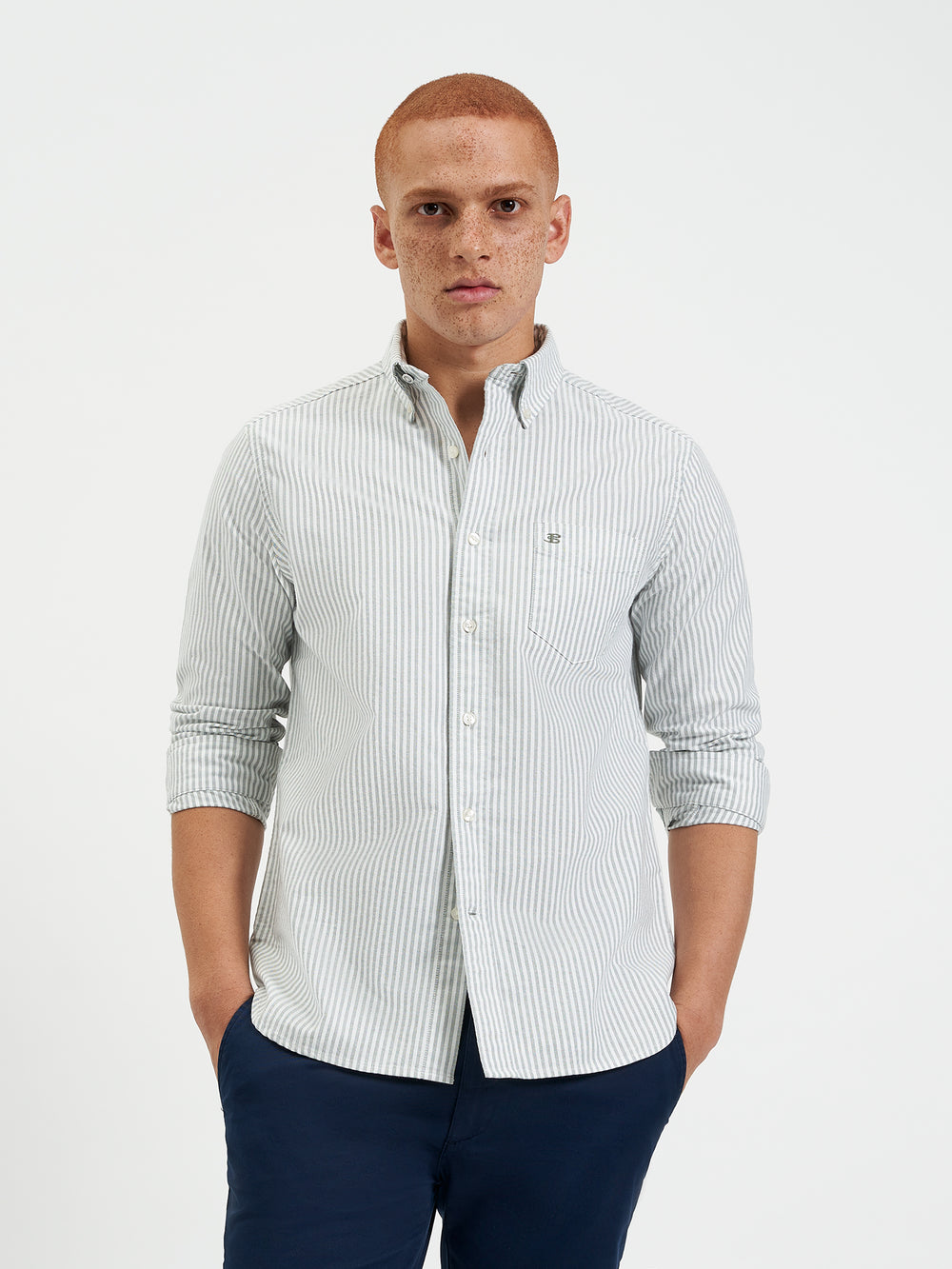 Ben Sherman Brighton Oxford Organic Stripe Green Bengal Stripe Ingek Zöld | 715-SNLRKW