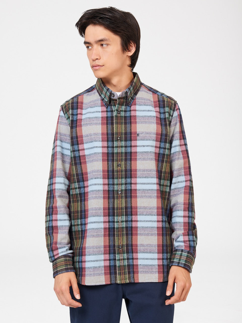 Ben Sherman Brushed Multicolour Check Oxford Ingek Kék | 015-ARDEZU