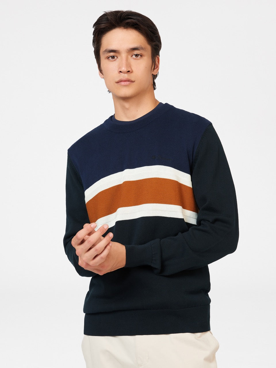 Ben Sherman Chest Stripe Crewneck Kötöttáru Fekete | 218-YZTNVS