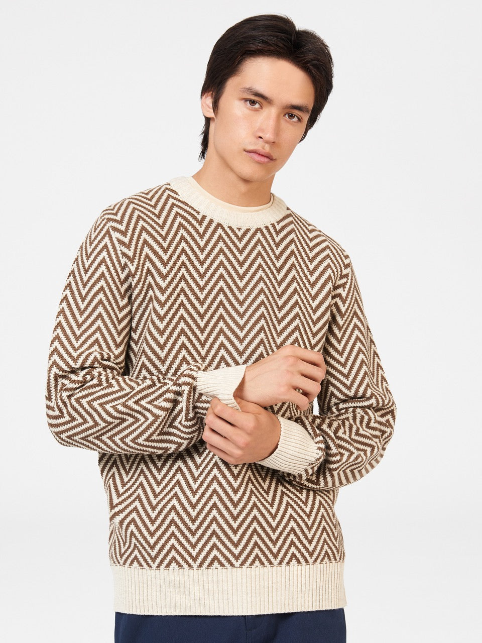 Ben Sherman Chevron Jacquard Crewneck Kötöttáru Fehér | 149-QVLPRW