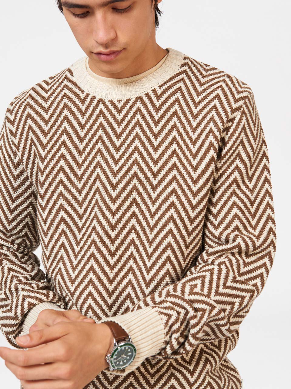 Ben Sherman Chevron Jacquard Crewneck Kötöttáru Fehér | 149-QVLPRW