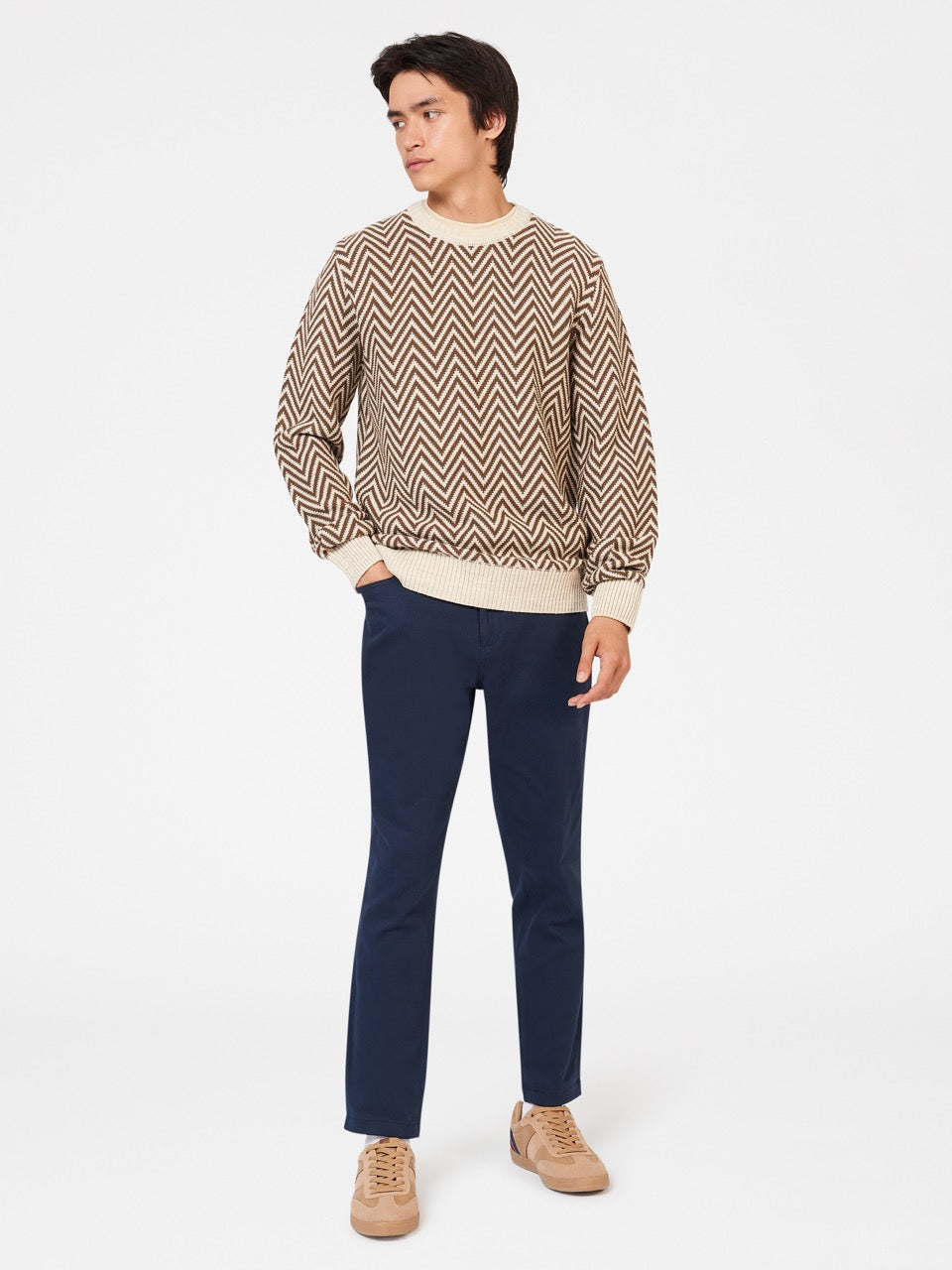 Ben Sherman Chevron Jacquard Crewneck Kötöttáru Fehér | 149-QVLPRW