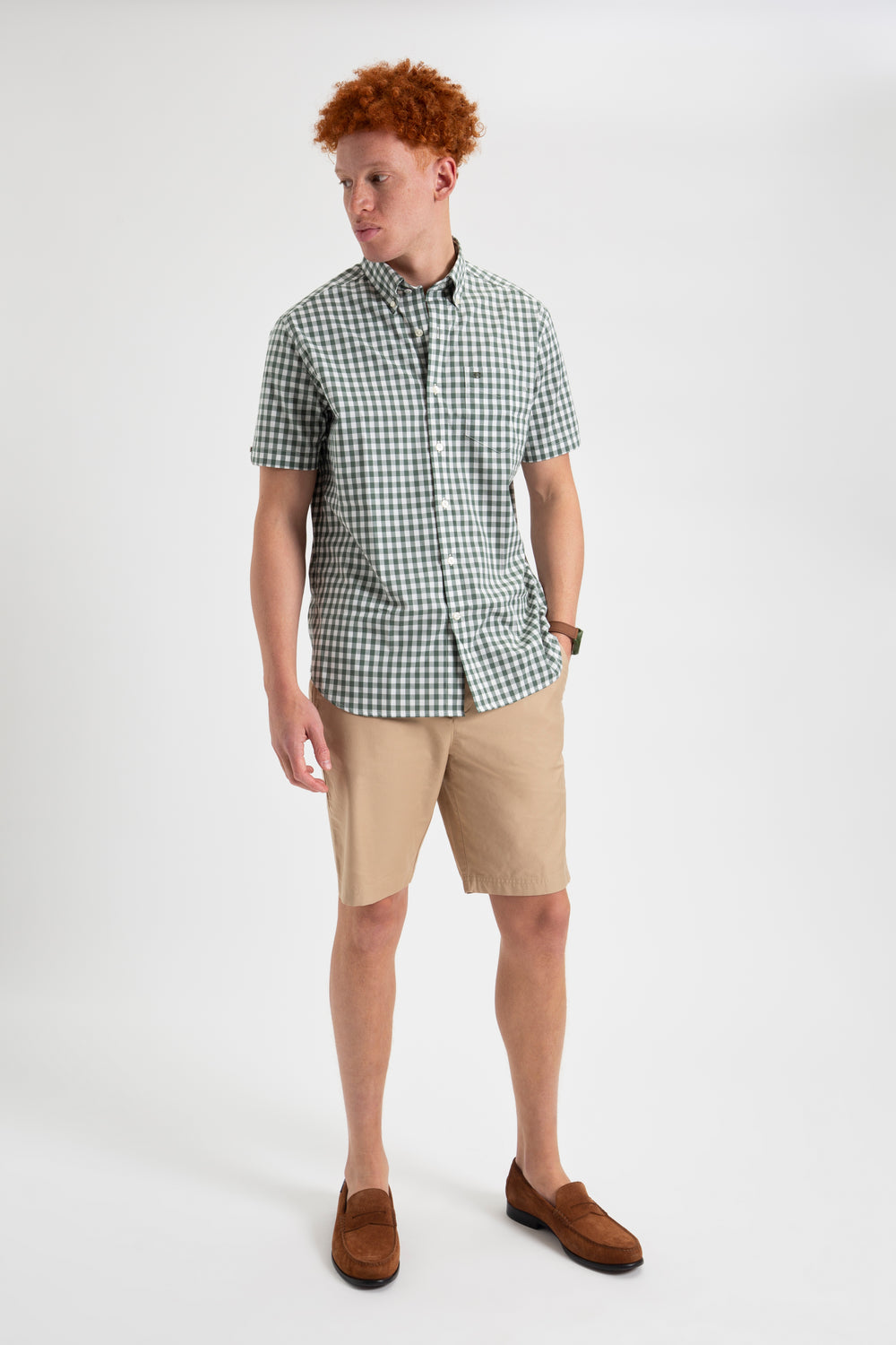 Ben Sherman House Poplin Gingham Ingek Olivazöld | 805-EDXRNT