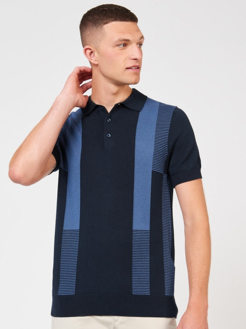 Ben Sherman Intarsia Stripe Garbónyakú Pulóver Sötétkék | 165-CLSBAH