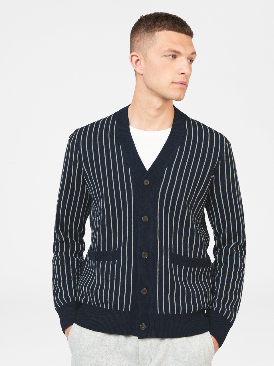 Ben Sherman Jacquard Stripe Cardigan Kötöttáru Sötétkék | 945-LEMYVJ