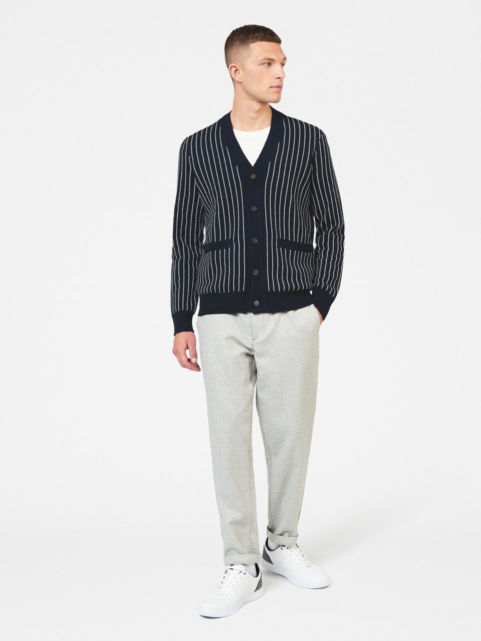 Ben Sherman Jacquard Stripe Cardigan Kötöttáru Sötétkék | 945-LEMYVJ