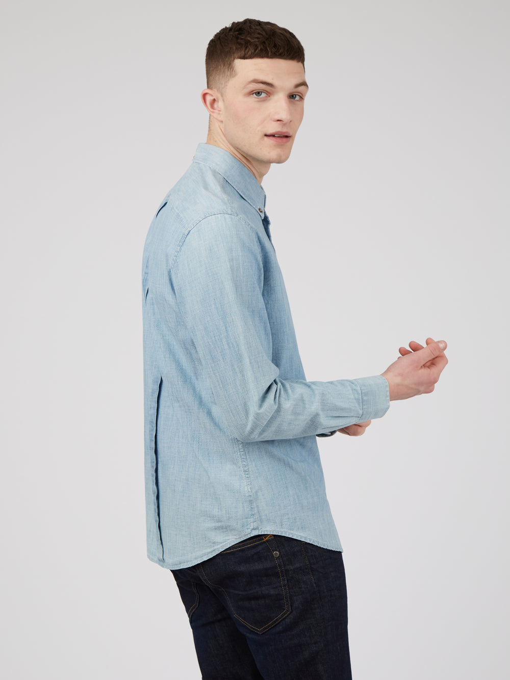 Ben Sherman Long-Sleeve Chambray Ingek Kék Sötétkék | 390-BLDUIN