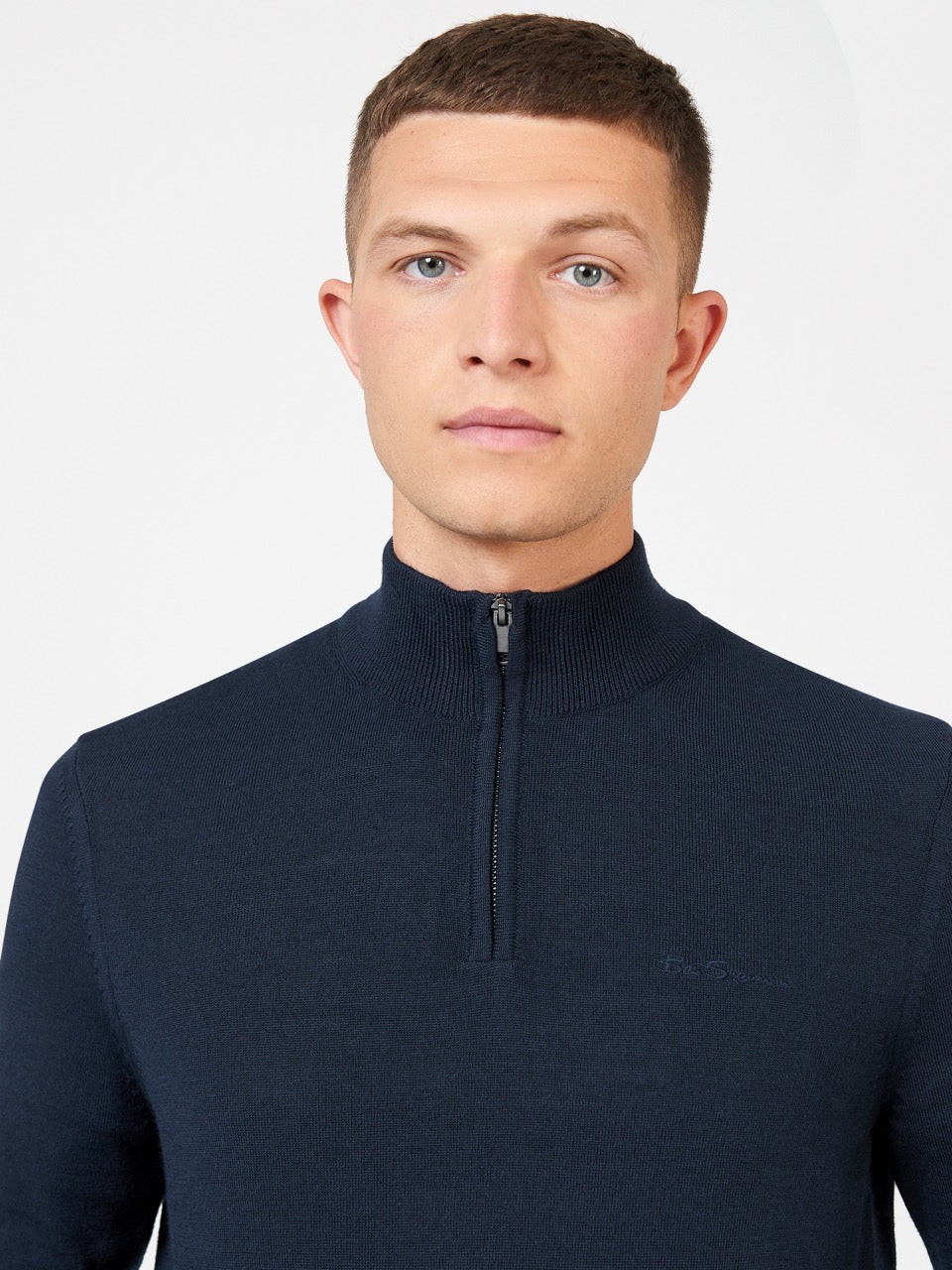 Ben Sherman Merino Half-Zip Kötöttáru Sötétkék | 907-VFSMJX