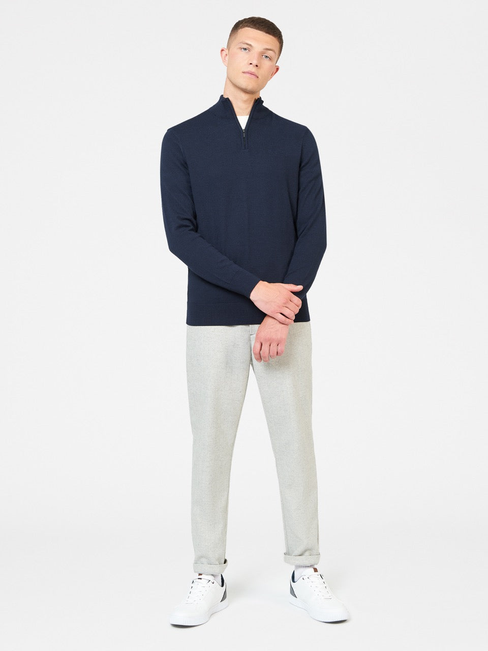 Ben Sherman Merino Half-Zip Kötöttáru Sötétkék | 907-VFSMJX