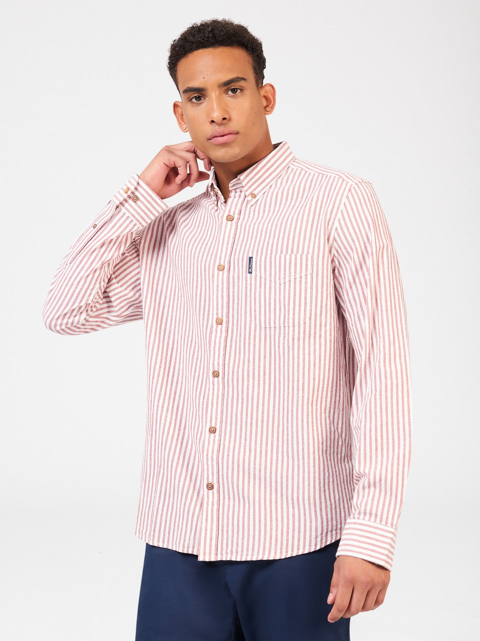 Ben Sherman Recycled Cotton Oxford Stripe Ingek Narancssárga | 160-IQTHDA