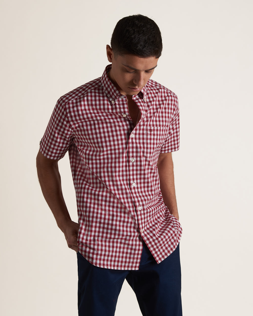 Ben Sherman Short Sleeve House Poplin Gingham Ingek Bordó | 634-IAPZNX