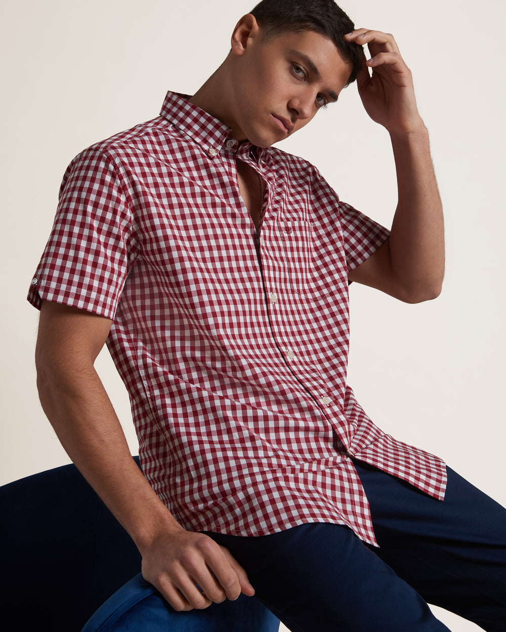 Ben Sherman Short Sleeve House Poplin Gingham Ingek Bordó | 634-IAPZNX