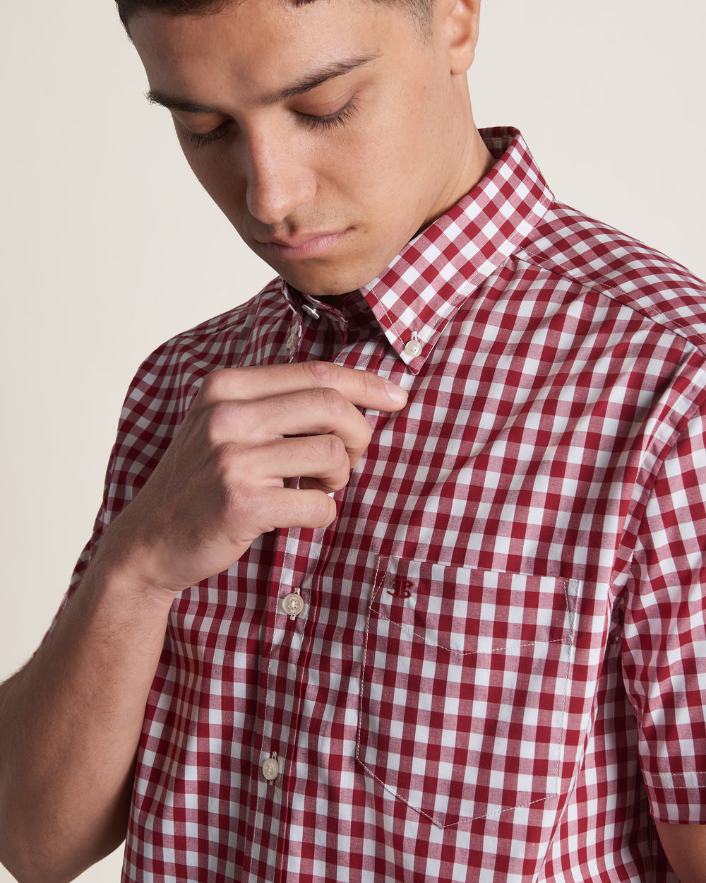 Ben Sherman Short Sleeve House Poplin Gingham Ingek Bordó | 634-IAPZNX