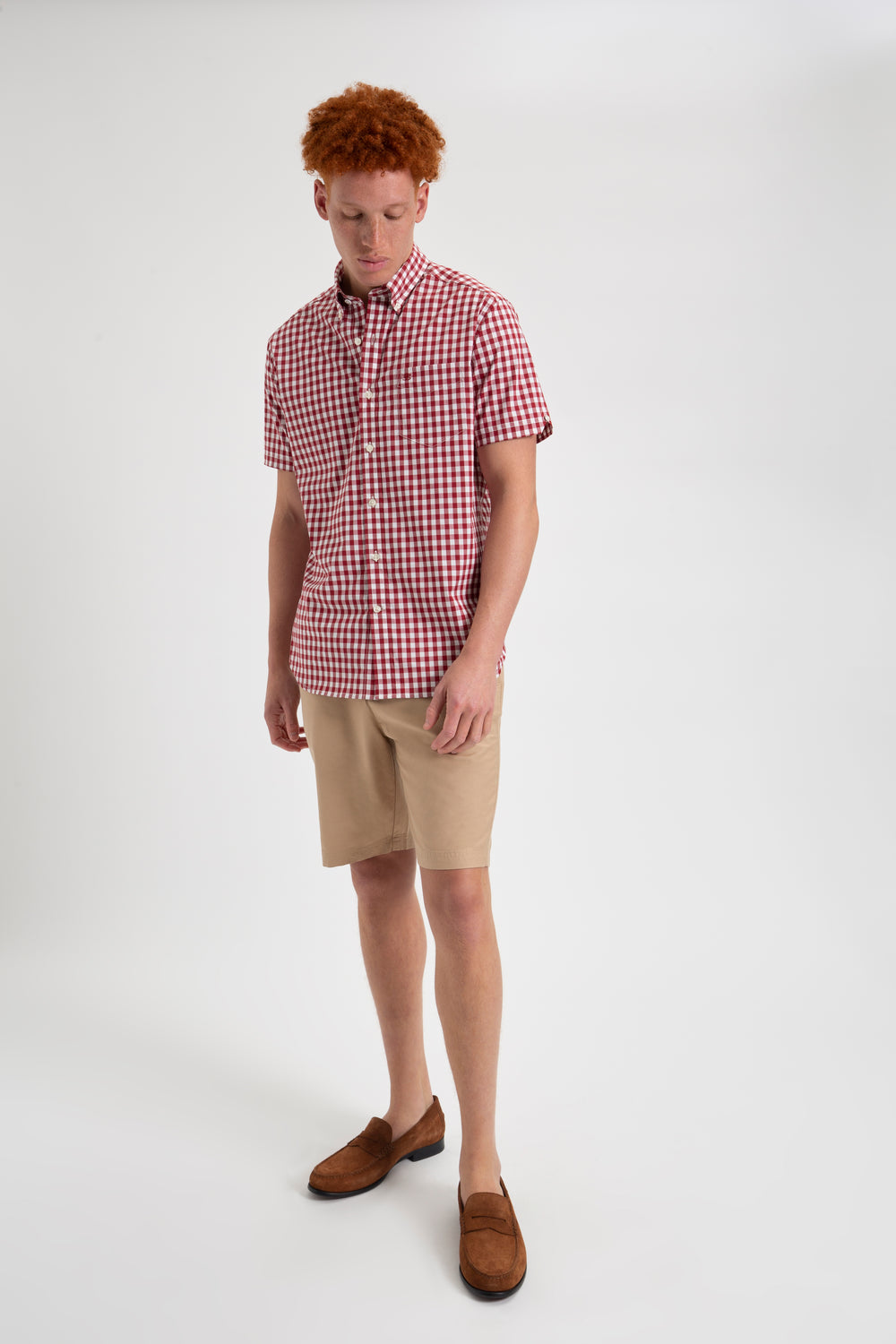 Ben Sherman Short Sleeve House Poplin Gingham Ingek Bordó | 634-IAPZNX