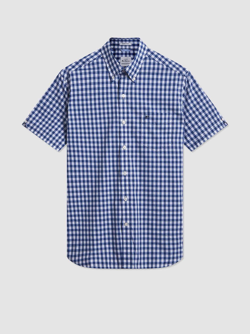 Ben Sherman Short Sleeve House Poplin Gingham Ingek Sötétkék Olivazöld | 256-FYMLUV