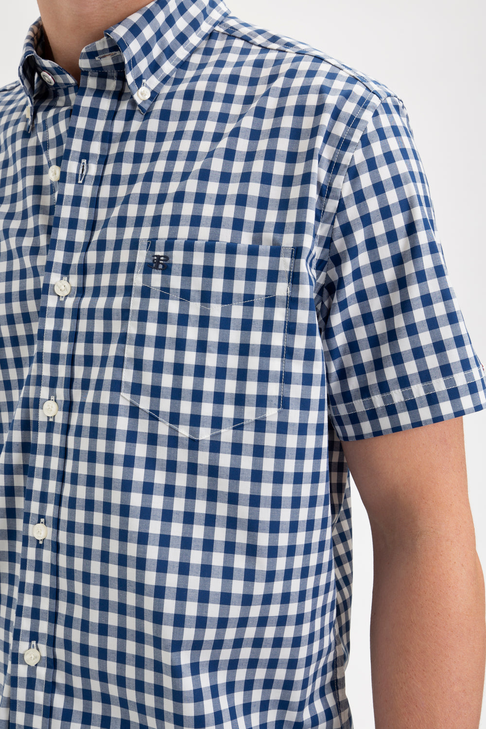 Ben Sherman Short Sleeve House Poplin Gingham Ingek Sötétkék Olivazöld | 256-FYMLUV