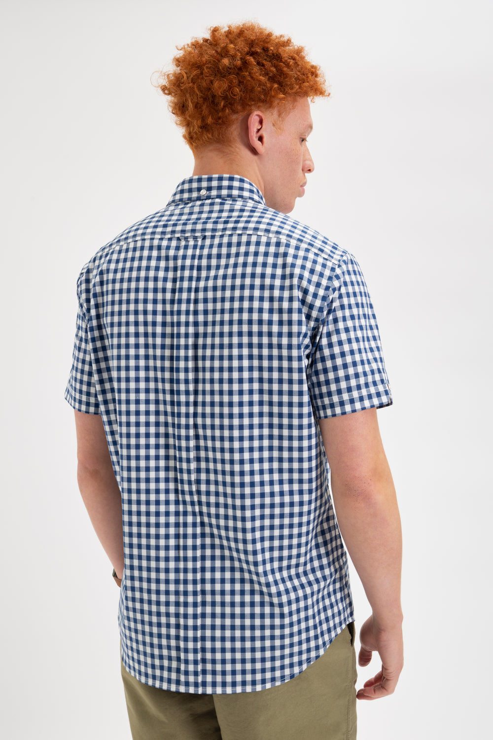 Ben Sherman Short Sleeve House Poplin Gingham Ingek Sötétkék Olivazöld | 256-FYMLUV