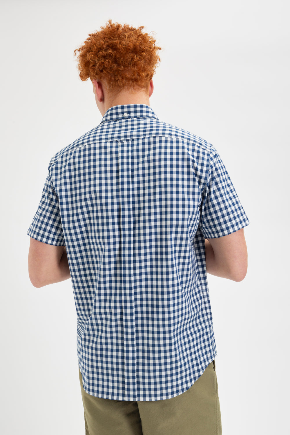 Ben Sherman Short Sleeve House Poplin Gingham Ingek Sötétkék Olivazöld | 256-FYMLUV