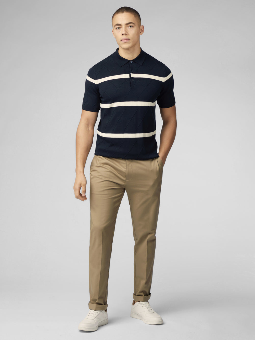 Ben Sherman Signature Argyle Stripe Polo Kötöttáru Sötétkék | 148-VMNRLO