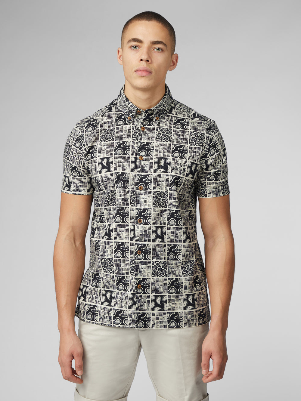 Ben Sherman Signature Checkerboard Paisley Print Ingek Fekete | 867-TMWDBJ