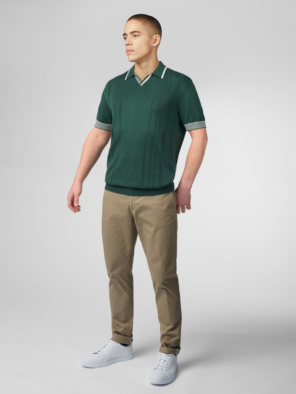 Ben Sherman Signature Open Neck Polo Kötöttáru Zöld | 351-NHWECV