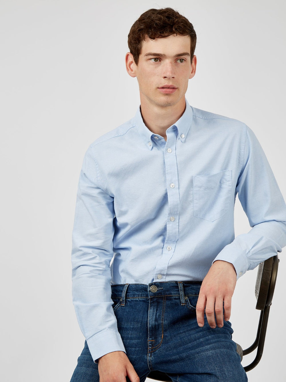 Ben Sherman Signature Organic Long-Sleeve Oxford Ingek Kék | 182-ASXVYE