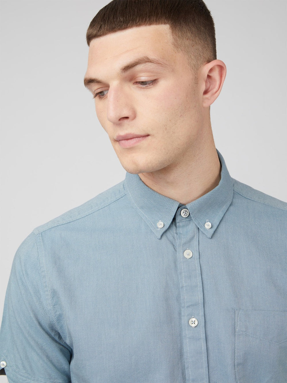 Ben Sherman Signature Organic Short-Sleeve Oxford Shadow Ingek Kék Szürke | 013-WKAMJT