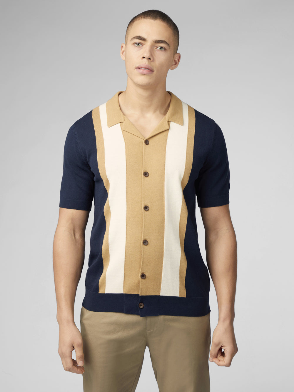 Ben Sherman Signature Resort Neck Button Through Polo Kötöttáru Sötétkék | 934-FTKSND