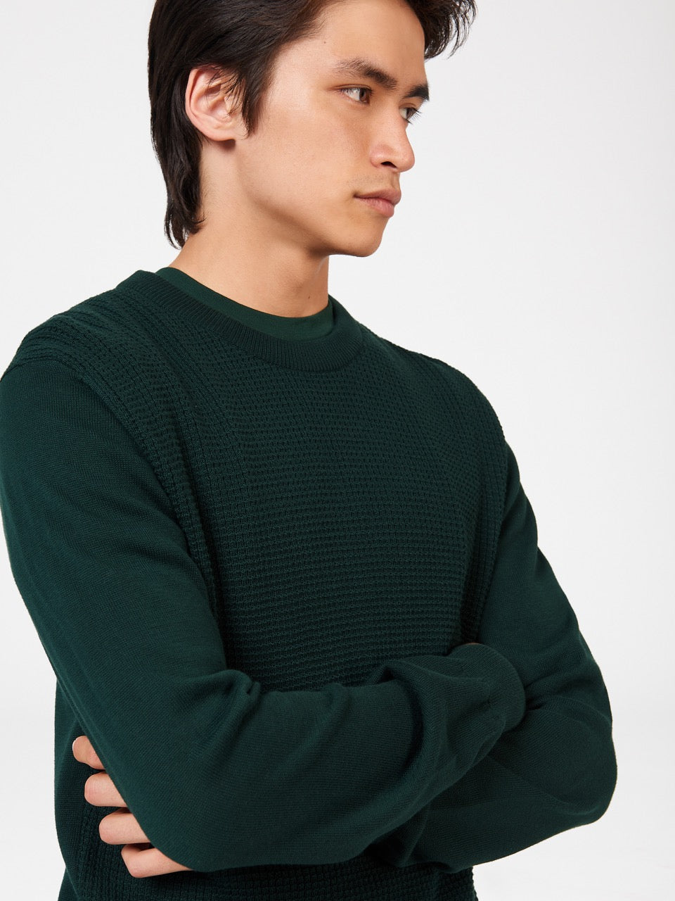 Ben Sherman Textured Crewneck Kötöttáru Sötétzöld | 928-DCWJFV